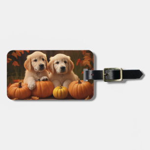 Étiquette À Bagage Golden Retriever Puppy Automne Citrouille de plais
