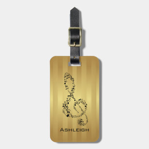 Étiquette À Bagage Golden Stripes Black Treble Clef Notes musicales