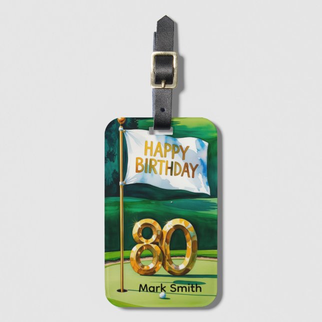 Étiquette À Bagage Golf 80e anniversaire en vert (Devant Vertical)