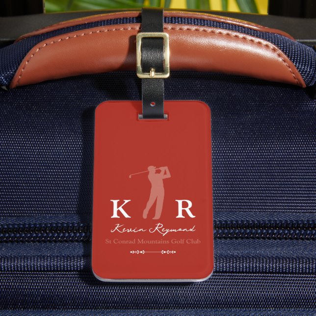 Étiquette À Bagage Golf Player Cool Classy Monogram Red (Insitu Rectoal 2)