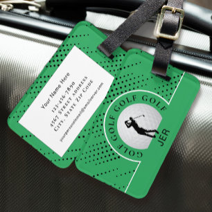 Étiquette À Bagage Golf Voyage Homme Golfer Man Silhouette Vert Noir