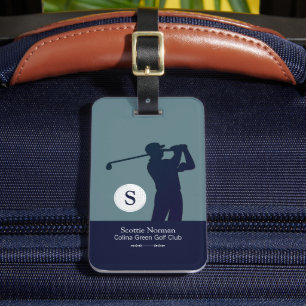 Étiquette À Bagage Golfer Man avec Golf Club bleu