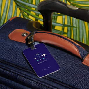 Étiquette À Bagage Golfer Voyageur Monogramme bleu