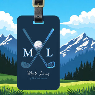 Étiquette À Bagage Golfeur monogramme DeepBlue personnalisé