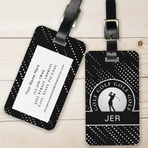 Étiquette À Bagage Golfeur Personnalisé Silhouette Homme Golf Noir & 