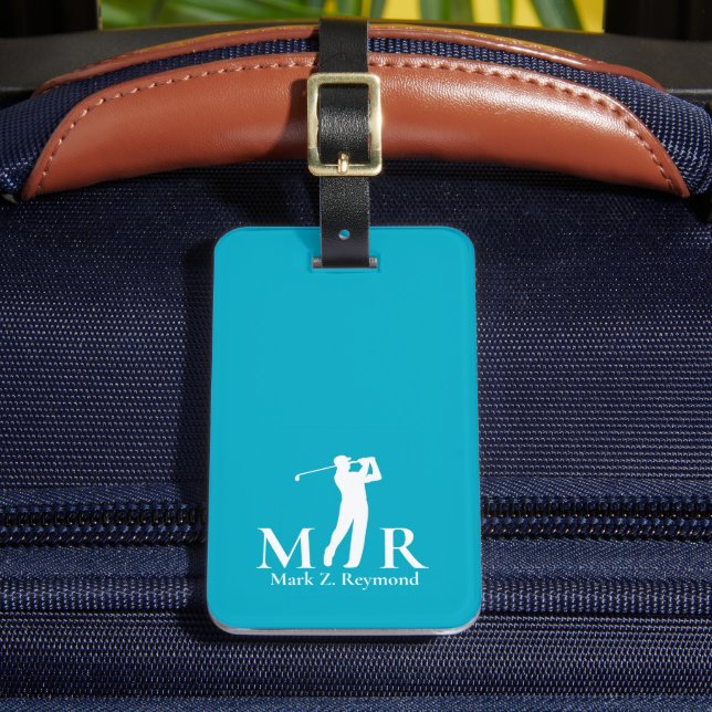 Étiquette À Bagage Golfien Bleu Monogrammé Azur (Insitu Rectoal 2)