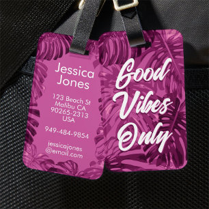 Étiquette À Bagage Good Vibes Girly Tropical Purple Feuilles