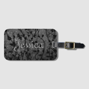 Étiquette À Bagage Gothique Floral Antique Noir et Blanc