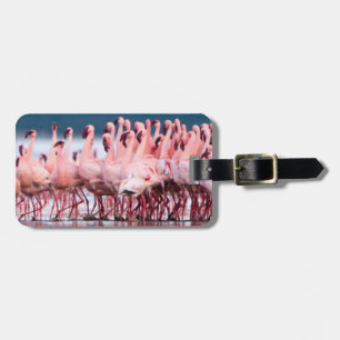 Étiquette À Bagage Grand Groupe De Petits Flamants roses