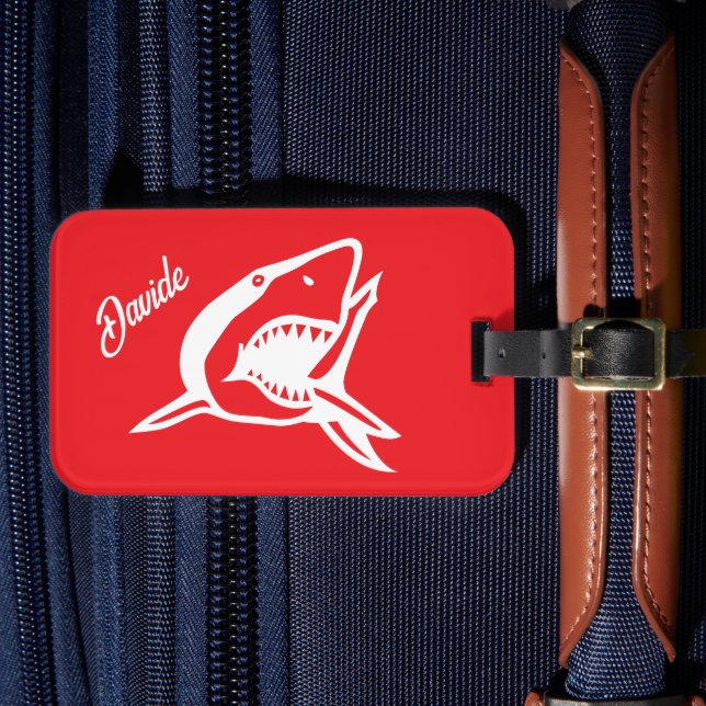 Étiquette À Bagage Grand logo de requin blanc voyage personnalisé rou (Insitu Rectoal 4)