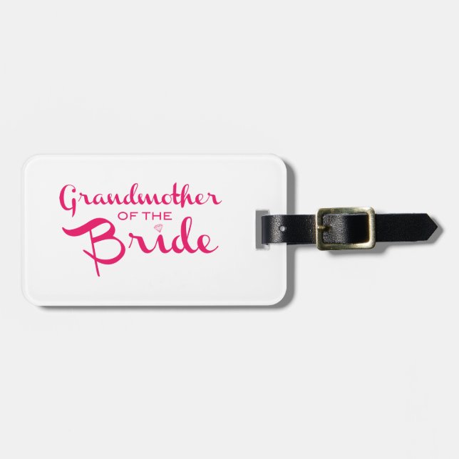 Étiquette À Bagage Grand-mère de la mariée rose sur blanc (Devant horizontal)