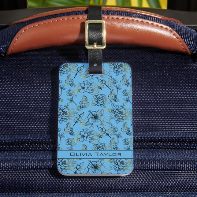 Étiquette À Bagage Grand motif fleuri avec nom personnalisé (Insitu Rectoal 2)