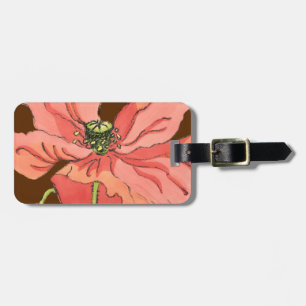 Étiquette À Bagage Grande Fleur rose avec Arrière - plan rouge profon