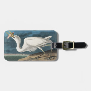 Étiquette À Bagage Grande Peinture de la faune d'Audubon Heron blanc