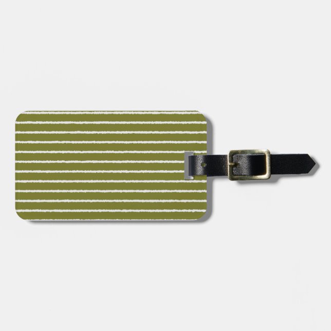 Étiquette À Bagage Grandes vertes et blanches d'olive avec lignes iné (Devant horizontal)