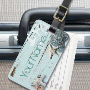 Étiquette À Bagage Grange côtière bois aqua bleu étoile coquillages