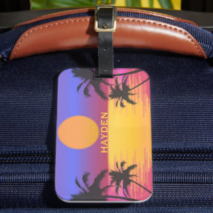 Étiquette À Bagage Graphique de coucher de soleil tropical personnali