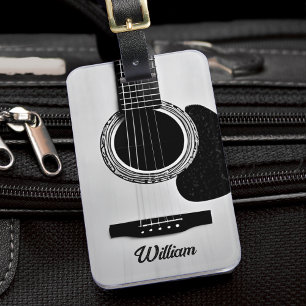 Étiquette À Bagage Gray Acoustique Guitare Woodgrain Nom du guitarist