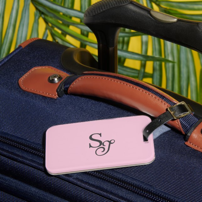 Étiquette À Bagage Gray script initial monogram pink (Insitu Rectoal 3)
