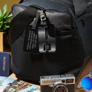 Étiquette À Bagage Gray Steel Masculine Monogramme Style Exécutif