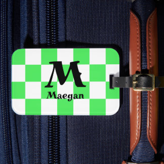 Étiquette À Bagage Green Checkered Pattern Background