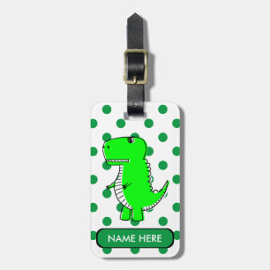Étiquette À Bagage Green Dinosaur Green Pois Nom personnalisé