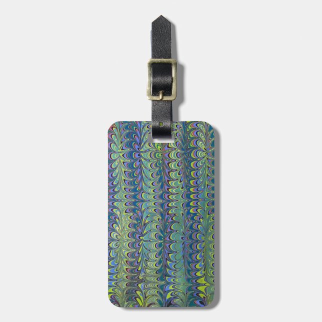 Étiquette À Bagage Green Modern Marbling Molly's Garden motif (Devant Vertical)