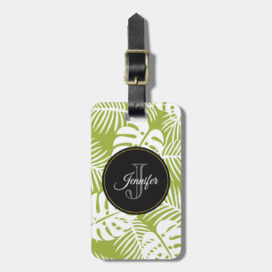 Étiquette À Bagage Green Palm Feuille Rainforest Motif Monogram