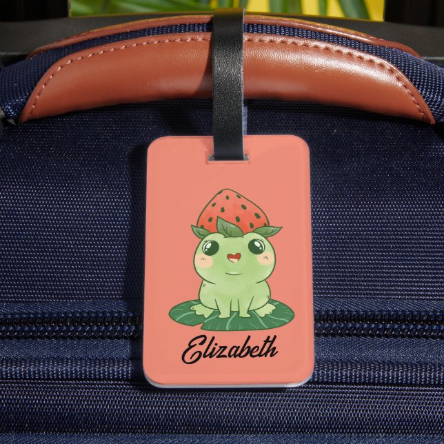 Étiquette À Bagage Grenouille aux fraises Kawaii Accueil (Verso Insitu 4)