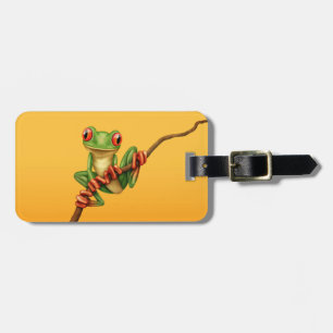 Étiquette À Bagage Grenouille d'arbre verte mignonne sur une branche