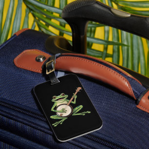 Étiquette À Bagage Grenouille Rétro Jouant du Banjo Amoureux de Musiq