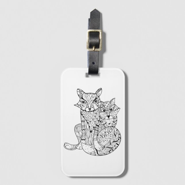 Étiquette À Bagage Griffonnage de Fox de Boho (Devant Vertical)