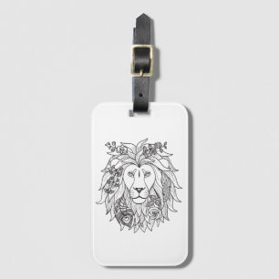 Étiquette À Bagage Griffonnage de lion et de fleurs