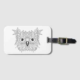 Étiquette À Bagage Griffonnage mignon de portrait de hibou