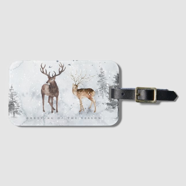 Étiquette À Bagage Grilles de saison Noël Cerf Illustration (Devant Horizontal)