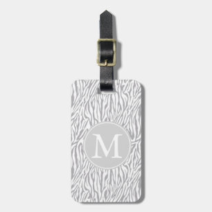 Étiquette À Bagage Gris et blanc Zèbre Imprimer Mongramme