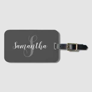 Étiquette À Bagage Gris et Monogramme blanc glamour