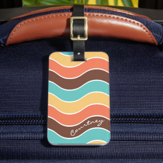 Étiquette À Bagage Groovy Vague Rétro Sarcelle Marron Moutarde Person