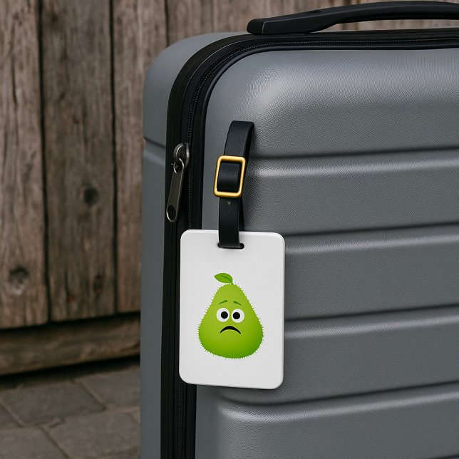 Étiquette À Bagage Grumpy Fuzzy Pear Visage Fruit drôle Caractère (Créateur téléchargé)