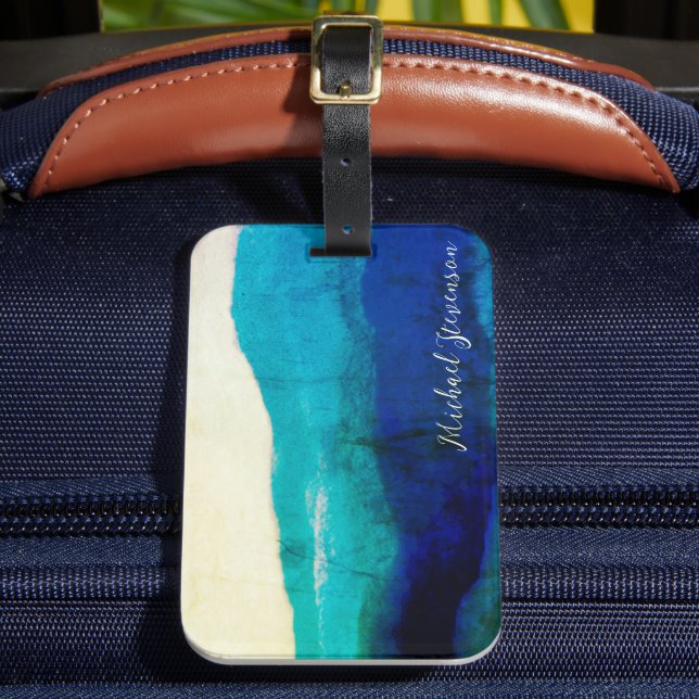 Étiquette À Bagage Grunge Signature Cool Turquoise et Océan Bleu Mer (Insitu Rectoal 2)