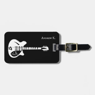 Étiquette À Bagage Guitare noire et blanche, voyage guitariste