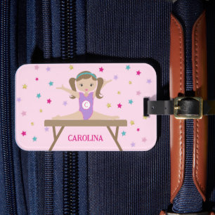 Étiquette À Bagage Gymnaste mignonne avec cheveux Brown et étoiles de
