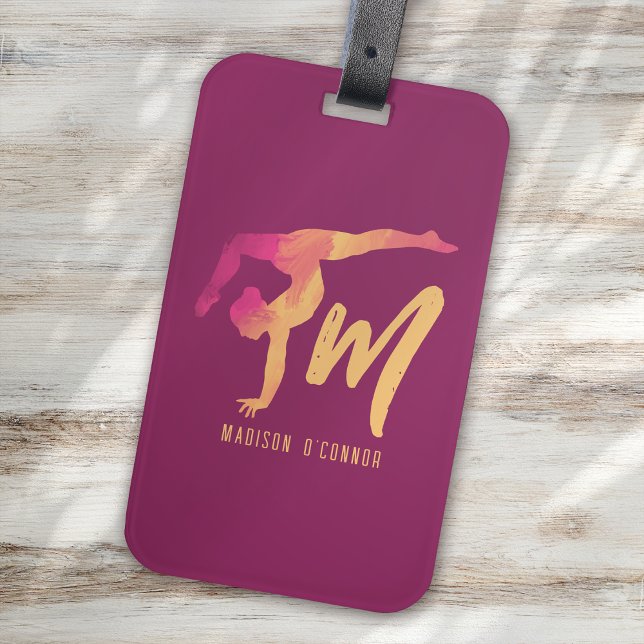 Étiquette À Bagage Gymnastique Papeterie | Pose initiale de monogramm (Créateur téléchargé)