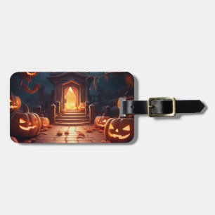 Étiquette À Bagage Halloween Citrouille brillant