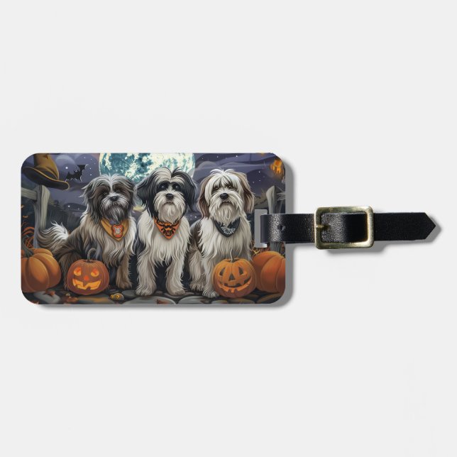 Étiquette À Bagage Halloween Tibétain Terrier Éffrayant (Devant horizontal)