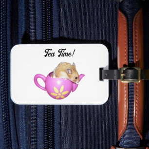 Étiquette À Bagage Hamster mignon en théière rose avec Daisy Photo