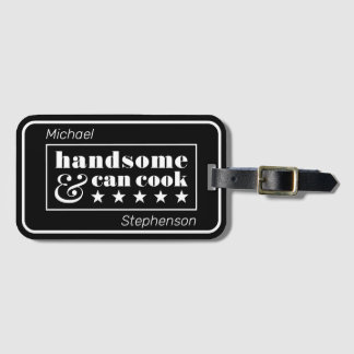 Étiquette À Bagage Handsome & Can Cook Black Typography Father's Day