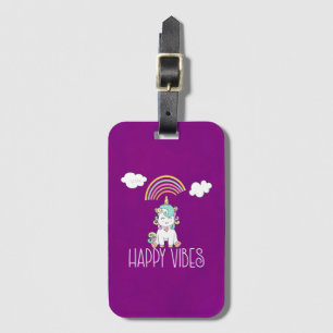 Étiquette À Bagage Happy Vibes Typographie Awesome Rainbow & Unicorn