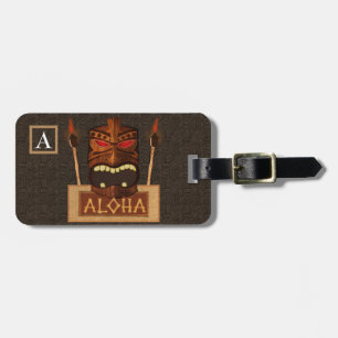 Étiquette À Bagage Hawaïen en bois vintage de Tiki et de torche Aloha