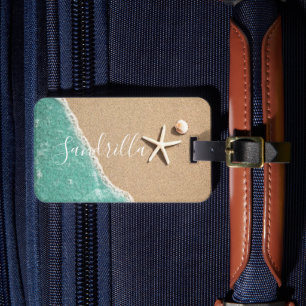 Étiquette À Bagage Hawaii bleu océan & plage de sable photo nom perso